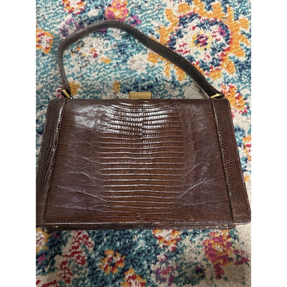 Vintage Escort Bag Alligator Box Brown Top Handle Structured Handbag